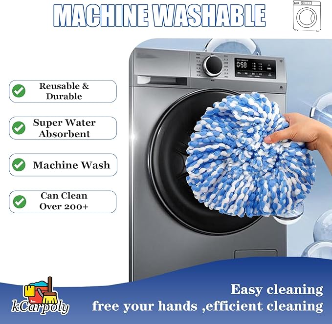 2 Pack Spin Mop Replace Head Compatible for Oceda EasyWring 1 Tank Triangle System, Microfiber Replacement Head Refills for 5.9inch Core, Included Base and 30-58in Handle