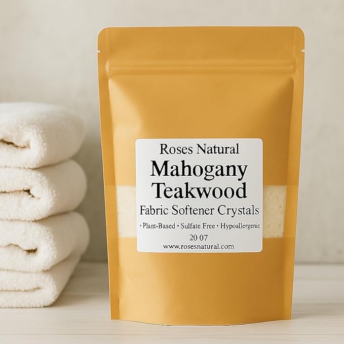 Fabric Softener Crystals, 20 oz, Plant-Based, Hypoallergenic Scent Beads, Softens & Freshens Laundry, Available in Peppermint, Lavender, Patchouli, Leather, Made in the USA (Mahogany Teakwood)