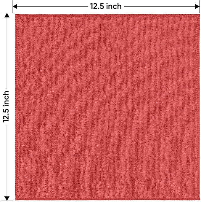 HOMEXCEL Red Microfiber Cleaning Cloth 12 Pack, 12.5 x 12.5 inch Microfiber Towels for Cars, Ultra Absorbent Car Washing Cloth, Lint Free Streak Free Cleaning Rags for Car, Kitchen, and Window