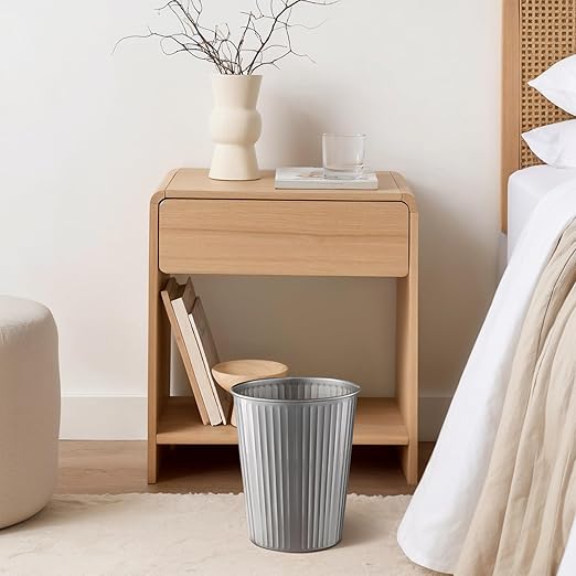 Monarch Abode Pewter Handcrafted Ridge Embossed Metal Wastebasket for Home Office, Decorative Waste Basket, Modern Bathroom Garbage Can, Durable & Decorative Trash Bin, Pewter Trash Can