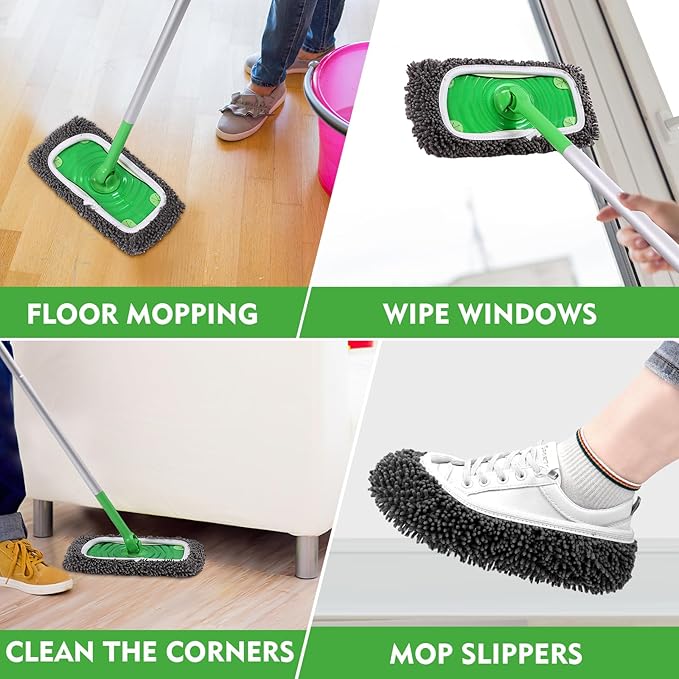 Reusable Wet Pads Refill for Swiffer Sweeper Mop - Dry Sweeping Cloths & Wet Mopping Cloths for Household Cleaning - Washable Microfiber Mop Pads, 6 Pack (Mop is not Included)