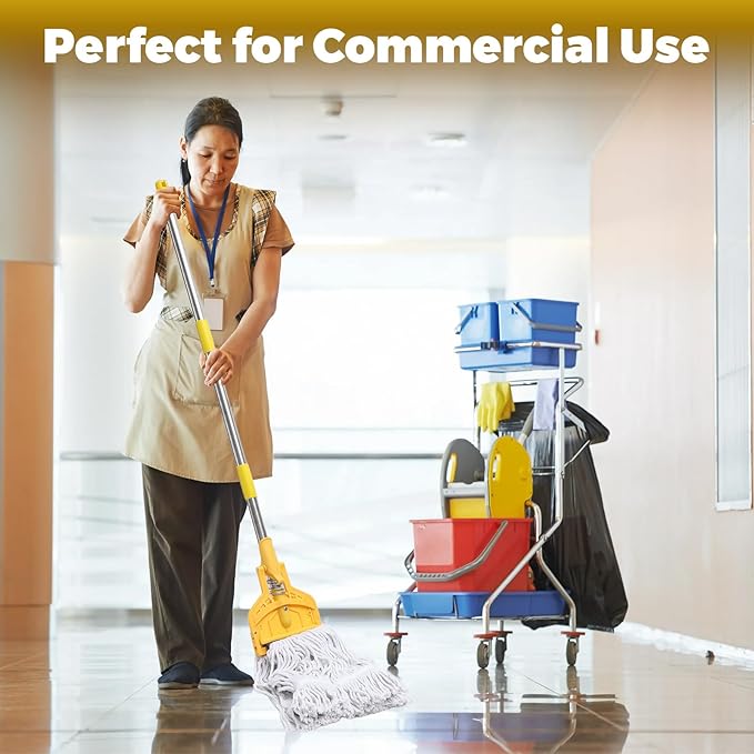 61 Inch Commercial Cotton Mop for Floor Cleaning with Long Handle Heavy Duty Industrial Mop Stick for Garage Warehouse Office Home,1 Pack