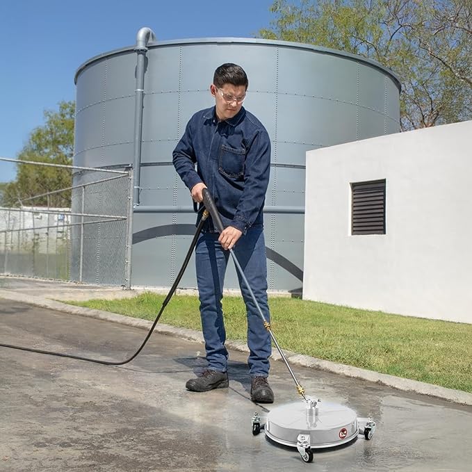 19" Pressure Washer Surface Cleaner with 4 Wheels, Stainless Steel Power Washer Surface Cleaner for Driveways Sidewalks Patios, 1/4" Quick Connector, 2 Extension Wand, 4000 PSI