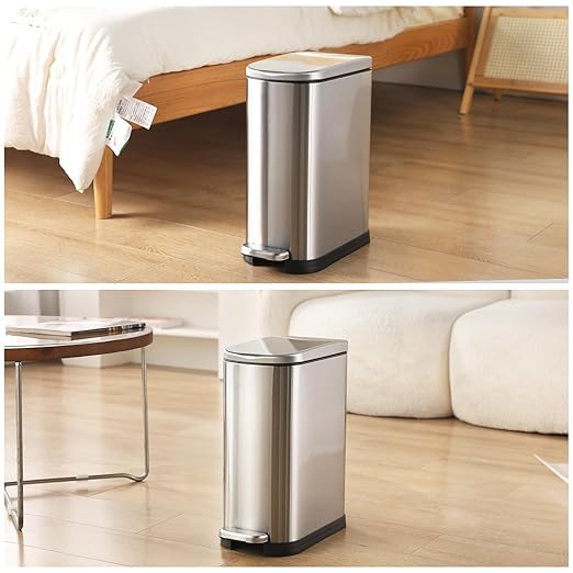 ELPHECO 3.5 Gallon Bathroom Trash Can with Soft Close Lid, 13.5 Litre Stainless Steel Pedel Garbage Can with Removable Inner Bucket, Wastebasket for Bathroom, Office, Bedroom, Silver