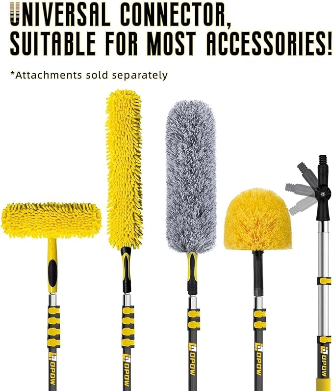 5-to-18 Foot Cobweb Duster with Extension Pole, 25 Ft High Reach and 2 Replaceble Spider Web Brush Heads, Heavy Duty for Indoor & Outdoor Use