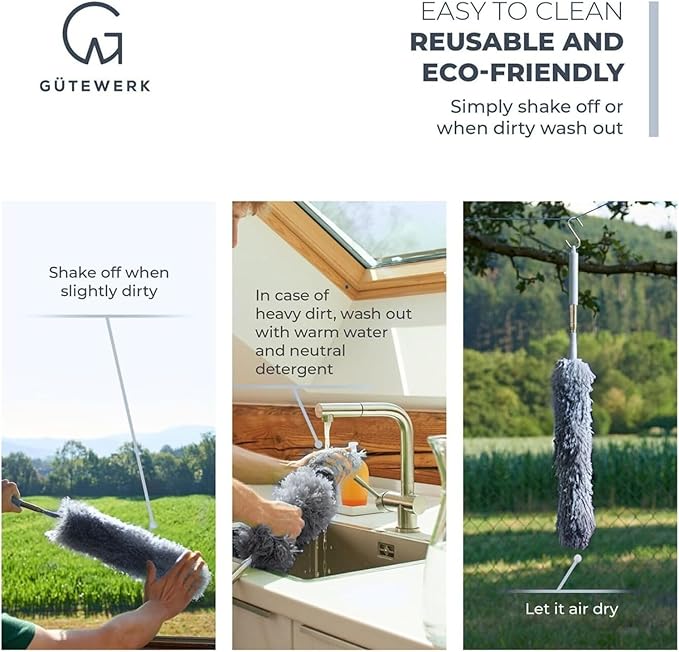 Extendable Feather Duster, Microfiber Duster, Ceiling Fan Duster, Feather Dusters for Cleaning, Dust Cleaner, Cobweb Duster - Electrostatic Bendable Head - Set of 2 Replacement Heads