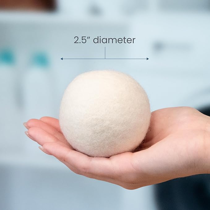 S&T INC. XL New Zealand Wool Dryer Balls, Fabric Softener for Laundry, Natural White, 2.9 in, 6 Pack