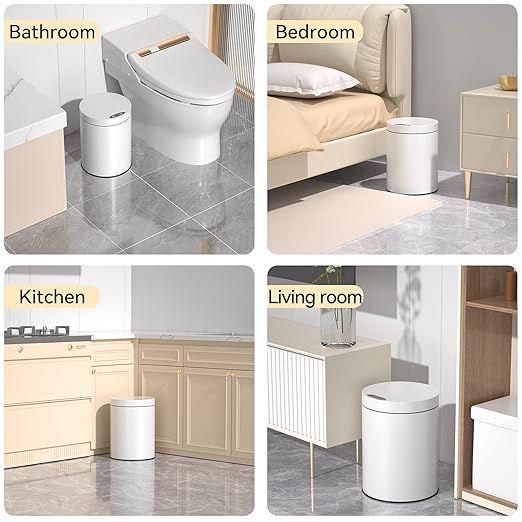 Bathroom Trash Can with Lid 2.6 Gallon Stainless Steel TrashCans Automatic Bathroom Garbage Can for Bedroom, Kitchen, Office