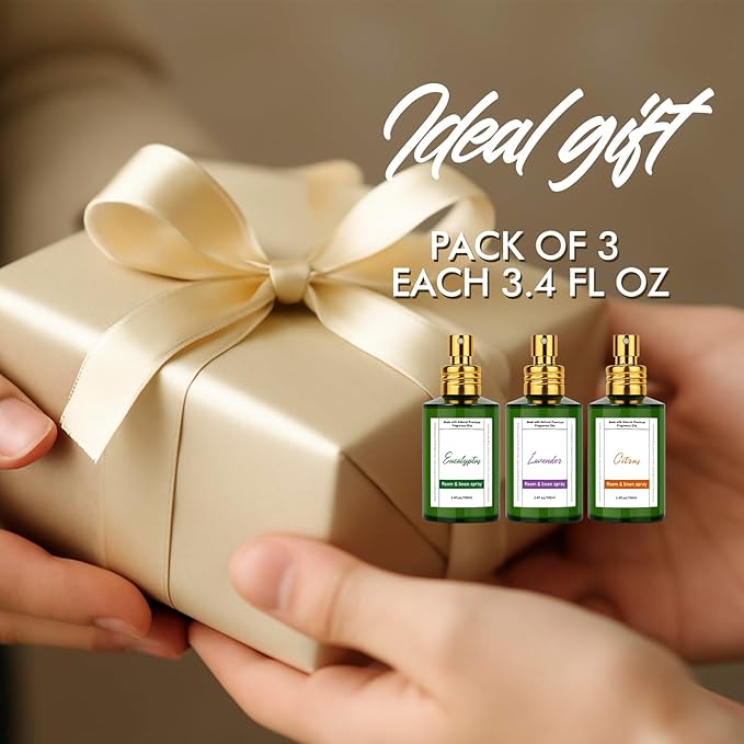 Room Spray Odor Eliminator 3 Pack, Natural Essential Oil Air Freshener Spray for Home Bathroom and Kitchen, Lavender, Citrus, Eucalyptus