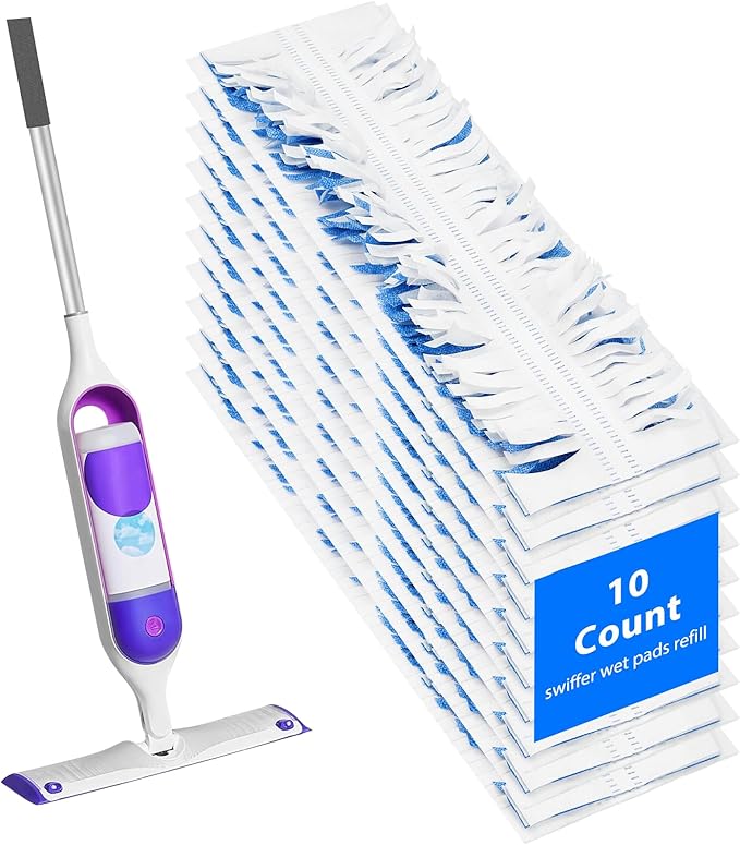 10 Count Swiffer Wet Pad Refills for Swiffer Power Mop Multi-Surface Cleaning, Made from Eco-Friendly Plant Fiber for Effective Cleaning