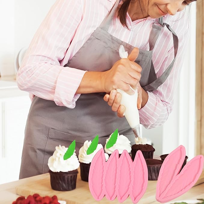 4 Pcs Fern Leaf Cake Decoration Fondant Molds, Multi-Size Leaf Silicone Molds for Baking Cookies, Candies, Chocolate, Dough, Gum, Flower Paste, DIY Resin Clay Plaster Pendant Crafts Reusable