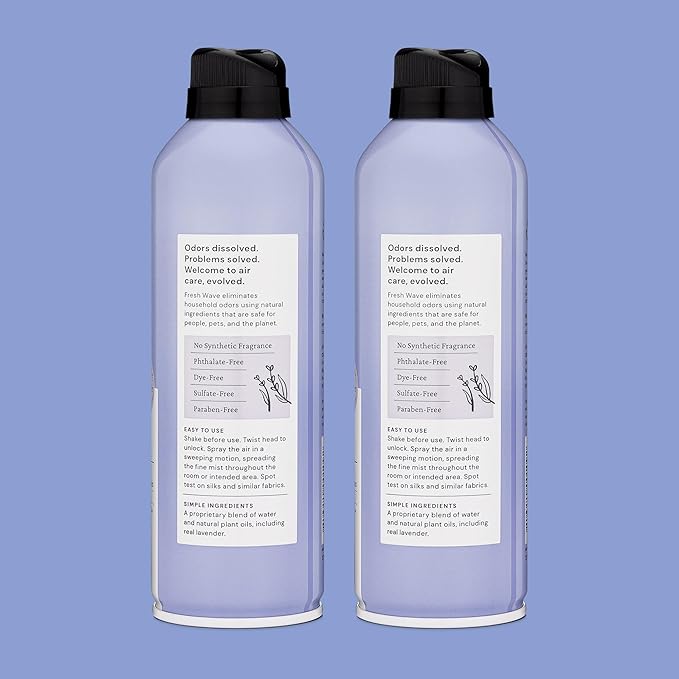Fresh Wave Lavender Odor Eliminator Spray & Air Freshener, 8 oz. | Pack of 2 | Non-Aerosol, Fine Mist | Safer Odor Relief | Natural Plant-Based Odor Eliminator | For Furniture, Fabrics & Trash