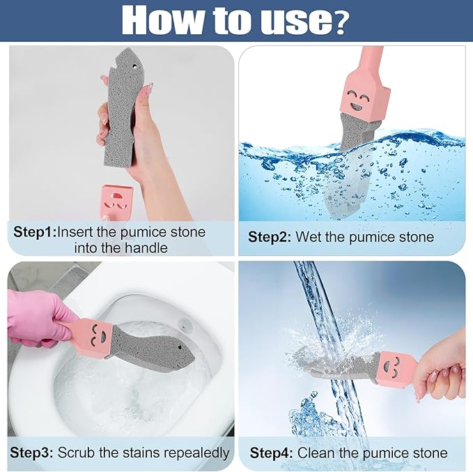 Navona 6 Pack Pumice Stone Scouring Sticks with 2 Universal Handles, Grey Pumice Stone for Cleaning Toilets, Bathrooms