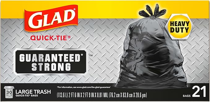 Glad Trash Bags, Strong Quick-Tie Large Garbage Bags - 30 Gallon - 21 Count (Package May Vary)