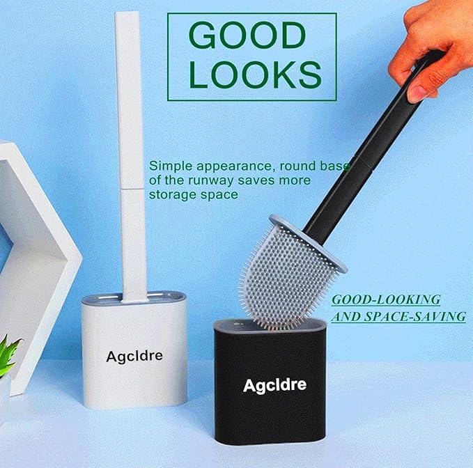 Toilet Brush with Holder Silicone Toilet Brush and Cleaning Brush for Household Bathroom Toliet Brush Set (White,Gray)