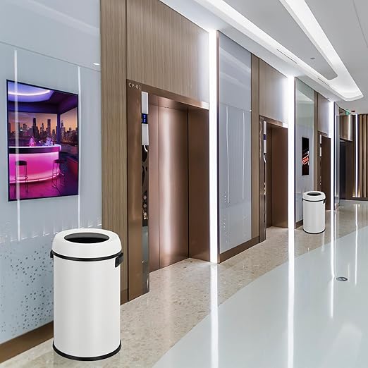 Garvee 17 Gallon/65 Liter Trash Can, Fingerprint-Proof Stainless Steel Open Top Garbage Can, Heavy Duty Commercial Round Trash Bin for Restaurant, Home, Office,White