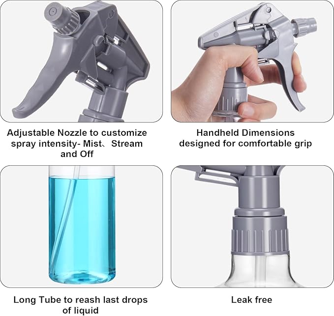 Eccliy 12 Pcs 16 Oz Plastic Spray Bottle, Adjustable Empty Reusable Sprayer for Cleaning, Planting, Water, Bathroom and Kitchen, BBQ, Commercial and Residential(Pure Grey,Clear)