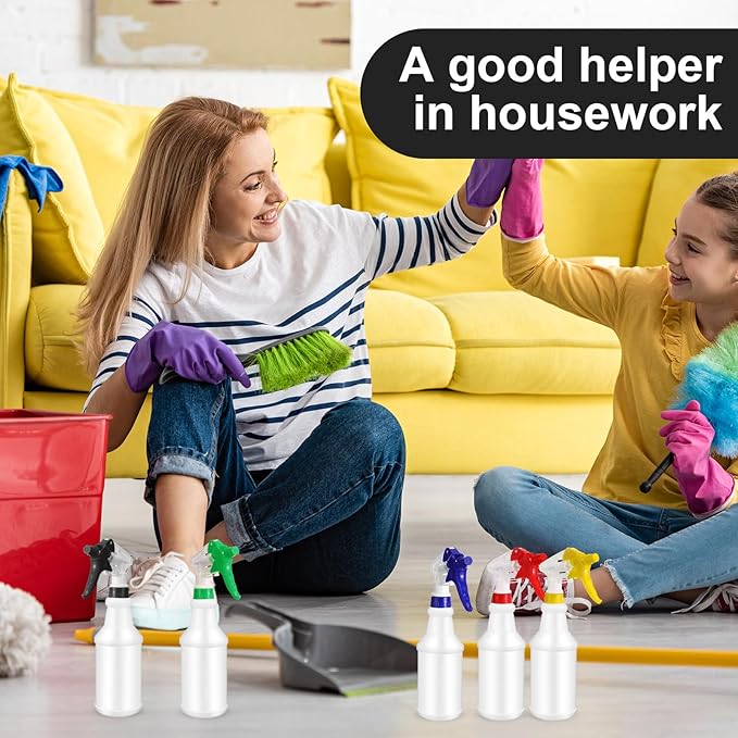 Gerrii 24 Pcs 24oz Plastic Spray Bottle Bulk, Empty Refillable Squirt Bottles for Cleaning Solution, Leak Proof Water Spray Bottle with Adjustable Nozzle and Stickers Commercial Supplies(Mix Color)