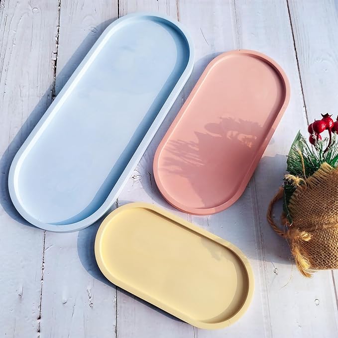 Wehous 3PCS Oval Tray Silicone Molds, Different Size Tray Resin Concrete Mold Large Rolling Tray Molds Storage Molds for Epoxy Resin Casting Container Candle Jewelry Holder Plates Mold Craft Decor