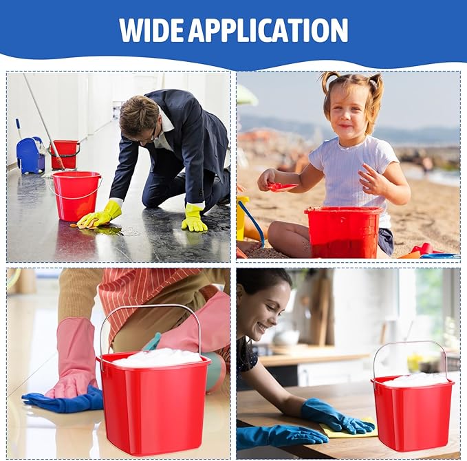6 Pcs 3 Quart Cleaning Bucket Small Cleaning Square Bucket Detergent Pail, Plastic Utility Sanitizer Buckets for Home Commercial Restaurant Kitchen Office School (Red)