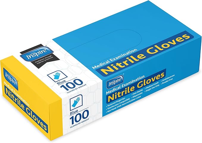 Inspire Nitrile Exam Gloves | The Original Quality Stretch Nitrile Cobalt Blue | 4.5 Gloves Disposable Latex Free Medical EMT