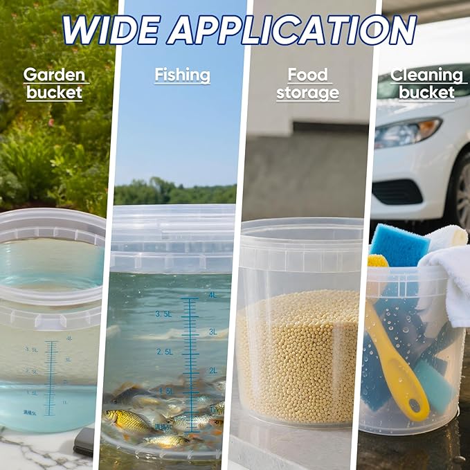 ASEVAT 0.8Gal 2Pack Clear Bucket Graduated Pail Container with Lid, Food Grade Buckets, Cleaning Containers Plastic Pails Extra Durable Handles with Grip for Easy Carrying