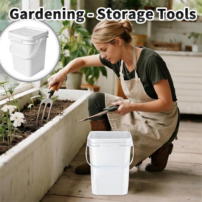 6 Pcs 5 Gallon Square Bucket with Lid Food Storage Container with Plastic Handle,Industrial Bucket with DIY Label Stickers and Towel for Paint Storage Tanks Handicrafts