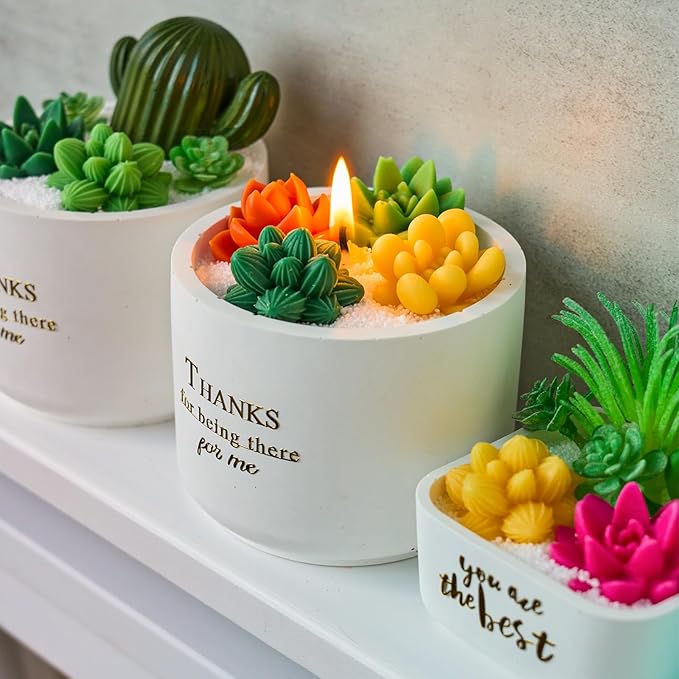 Succulent Candle Molds for Candle Making 7 Cavity 3D Succulents Silicone Wax Mold DIY Handmade Cactus Plant Flower Art Craft Mould Epoxy Resin Casting Soap Cement Concrete Ornament Moulds Home Decor
