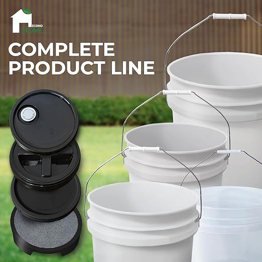 5-Gallon White Bucket Pail with Spout Lid, Metal Handles with Plastic Grip for Easy Carrying, Easy Stack and Store, Heavy-Duty Extra Durable, Food Grade, BPA Free - 5 Pack