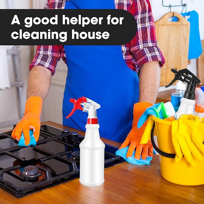 Eccliy 12 Pcs 16 Oz Plastic Spray Bottle, Adjustable Empty Reusable Sprayer for Cleaning, Planting, Water, Bathroom and Kitchen, BBQ, Commercial and Residential(Red, Black,Original)