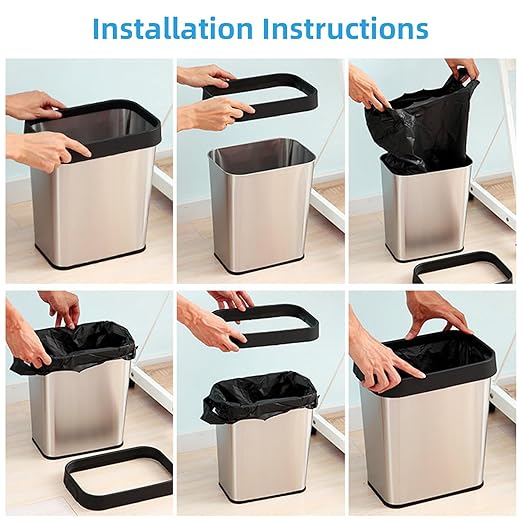 3 Pack Stainless Steel Trash Can 3 Gallon, Open Top Trash Can, 8" x 11" x 13", Rectangle Rubbish Bin, Slim and Narrow, No Lid Small Wastebasketfor Kitchen, Bathroom, Living Room, Office