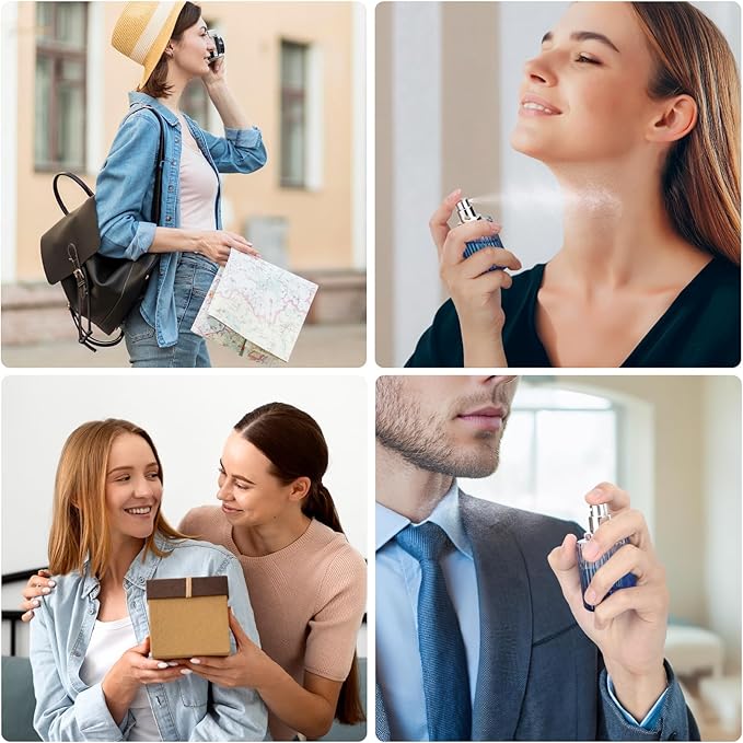 Segbeauty 1oz Glass Travel Cologne Sprayer, Blue Perfume Spray Bottles Refillable, 4pcs 30ml Empty Perfume Bottle for Women, Large Cosmetic Cologne Atomizer Spray Bottle Atomizer Sprayer for Men