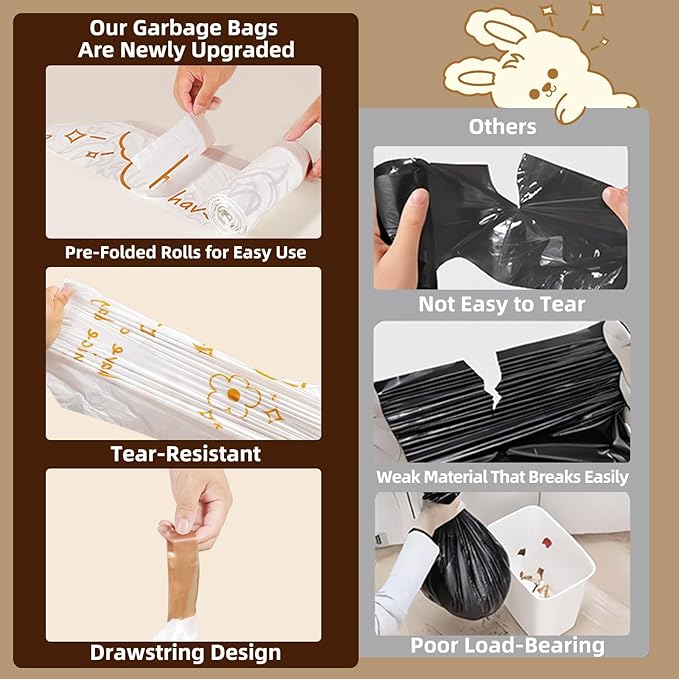 13 Gallon Trash Bags Drawstring, 50 Count Tall Kitchen Trash Bags, Sturdy Large Trash Bags, Cute Rabbit Printed Garbage Bags 13 Gallon Tall Kitchen, Tear Resistant Kitchen Garbage Bags for Kitchen