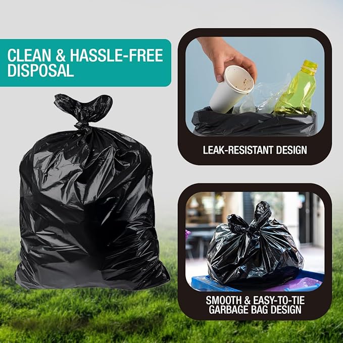 32-33 Gallon Black Trash Bags, Heavy-Duty | 32” x 38” | 250 Count Bulk Pack | Large, Durable & Tear-Resistant Garbage Bags for Home, Commercial, Construction & Outdoor Use