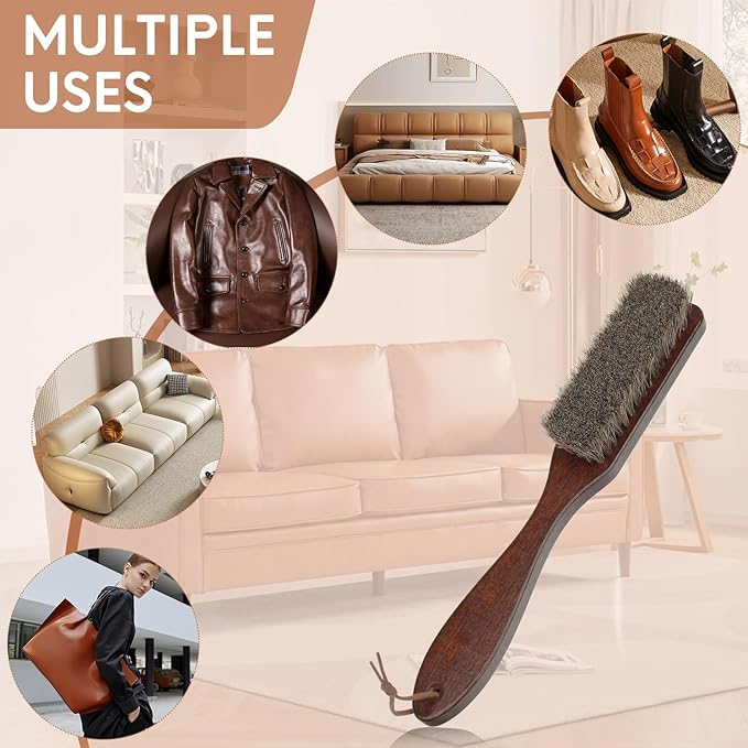 100% Horsehair Upholstery Brush for Cloth Lint Removal with Wood Handle Natural Horsehair Bristles Felt Brushes Horse Cleaning for Felt Cowboy Hat/Shoes/Cloth/Furniture Suit/Hat/Couch/Furniture/Bed