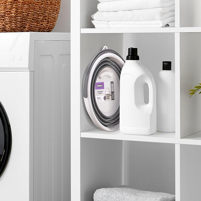 Superio Collapsible Bucket 2 Gallon Bucket with Handle Grey Car Wash Bucket Small Foldable Silicone Pail for Camping, Fishing, Cleaning, Mopping, 10 Liter