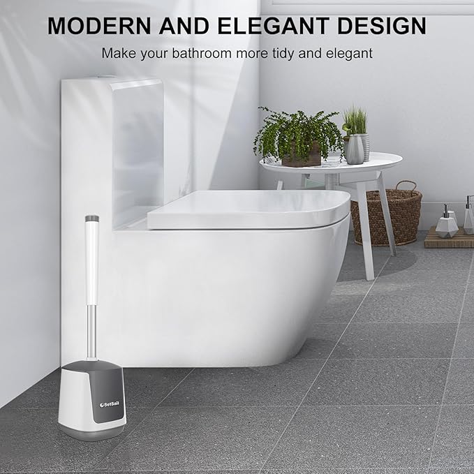 SetSail Silicone Toilet Bowl Brush and Holder Automatic Toilet Brushes for Bathroom with Holder Ventilated Toilet Cleaner Brush for Toilet Scrubber Cleaning, White & Grey (2 Packs)