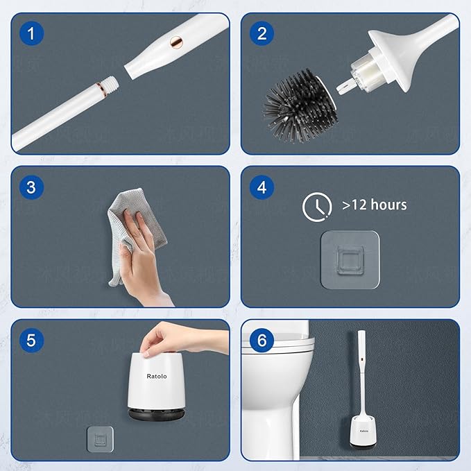 Electric Toilet Brush,Silicone Toilet Brush,Toilet Brush,Toilet Bowl Brush and Holder Set with Ventilated Holder,with 1 Crevice Cleaning Brushes