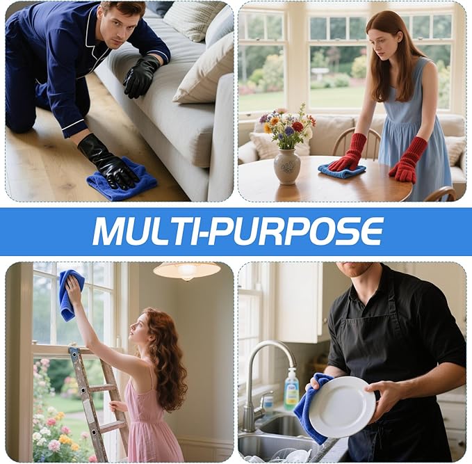 6 Pack Extra Large Microfiber Cleaning Cloths 20"x30", Lint-Free Reusable Towels for Home, Glass, Windows, Office, Kitchen, Bathroom – Blue Set