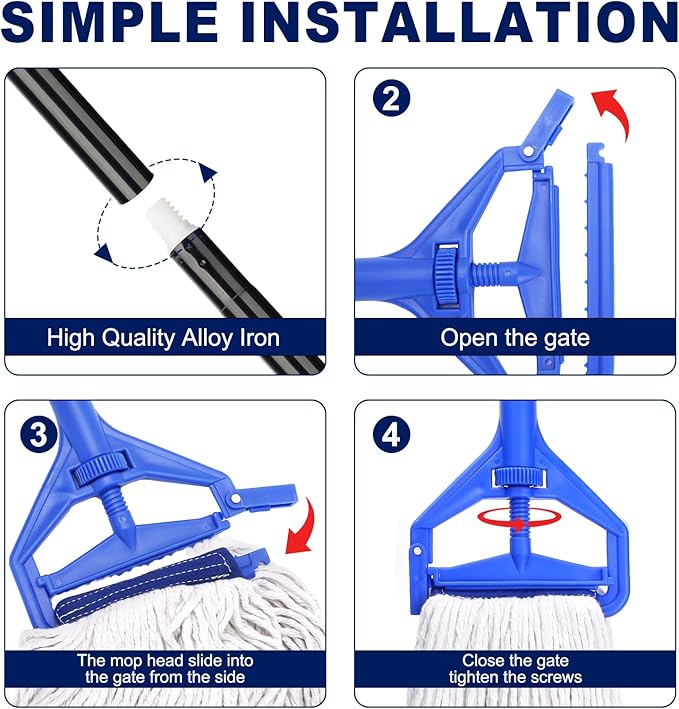 KeFanta 60 Inch Mop Handle Commercial Heavy Duty,Industrial Metal Mop Stick Replacement Quick Change,Wet Mops Head Replacement Holder for Floor Cleaning,3 Pack
