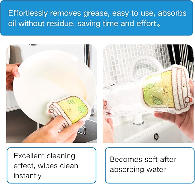 8-Pack Non-Scratch Sponges with Hanging Rope (2 Fun Designs) - Safe for Non-Stick Pans, Glassware & Countertops | Durable, Reusable & Space-Saving Kitchen Sponges