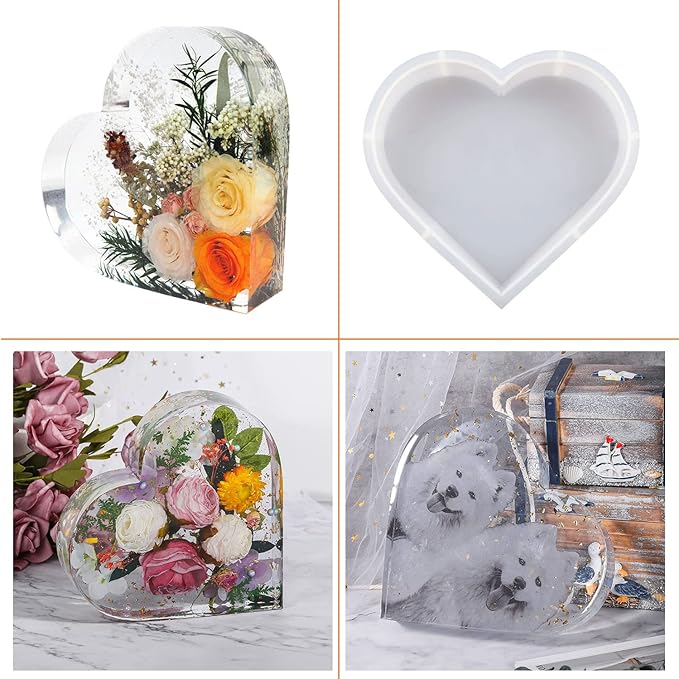 Large Silicone Molds for Resin, Resin Heart Molds 7.3'' x 8.7“x 2'', Deep Epoxy Resin Molds for Flowers Preservation,Resin Art, Resin Casting DIY Mold for Wedding,Valentine, Anniversary