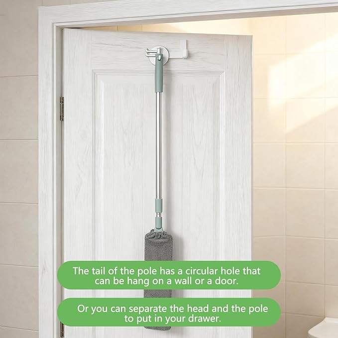 Retractable Gap Dust Cleaning Tool with 2 Microfiber Dusting Cloths,Flat Duster with Extension Pole,Extendable Microfiber Duster with Bendable & Removable Head,Reusable Washable Dusting Wand