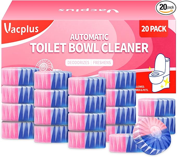 Vacplus Toilet Bowl Cleaners - 20 Pack Long-Lasting Toilet Cleaner Tablets, Prevent Stains & Deodorize, Blue & Pink