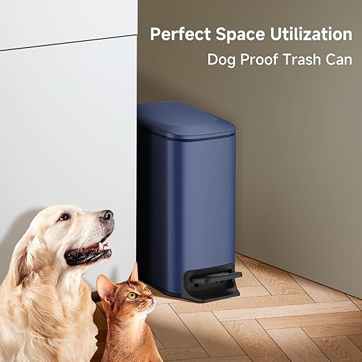 TIPGO Slim Bathroom Trash Can with Lid Soft Close, Step Pedal, 6 Liter / 1.6 Gallon Stainless Steel Trash Bin, Small Garbage Can for Bedroom, Office, Kitchen (Navy Blue)