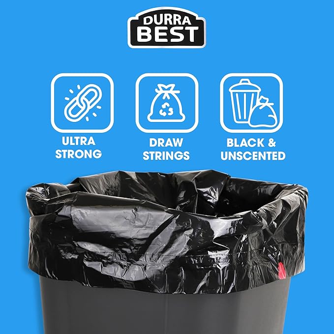 Heavy-Duty 1 Mil 13 Gallon Black Trash Bags (45 Count) - Drawstring, Leak-Resistant for Home & Commercial Use