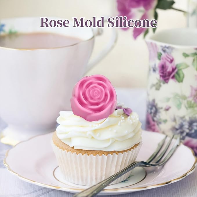 10 Cavity Rose Silicone Mold for Chocolate, Candles, Soap Making, Ice Cube, Heat & Cold Resistant (-40°F to 446°F), 2 Pack Baking Molds with Easy Release & Cleaning