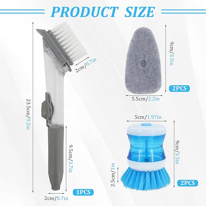Dish Brush with Soap Dispenser Set, 3 PCS Soap Dispensing Dish Brush with 2 Sponges, Can Be Used to Wash Dishes Pots Pans Plates Cutting Boards Sinks Kitchen Utensils