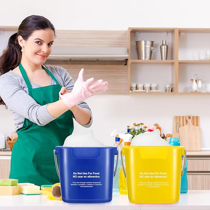 Yaomiao 4 Pcs Cleaning Bucket 3 Quart Small Sanitizing Square Bucket Detergent Pail with Measurements Spout and Handle for Home Commercial Use Restaurant Kitchen Office (Red,Yellow,Blue,Green)