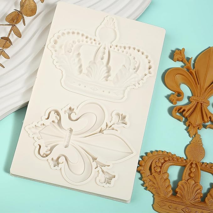 1 Pcs Baroque Embossed Scroll Silicone Mold, Crown Cake Decoration Fondant Mold for Kitchen Baking Cookie Cupcake Decoration Candy Chocolate and Resin Pendant Clay